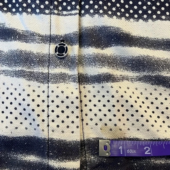 St. John Sport Marie Gray Mixed Print Striped Button Up Collard Blouse - Picture 6 of 12